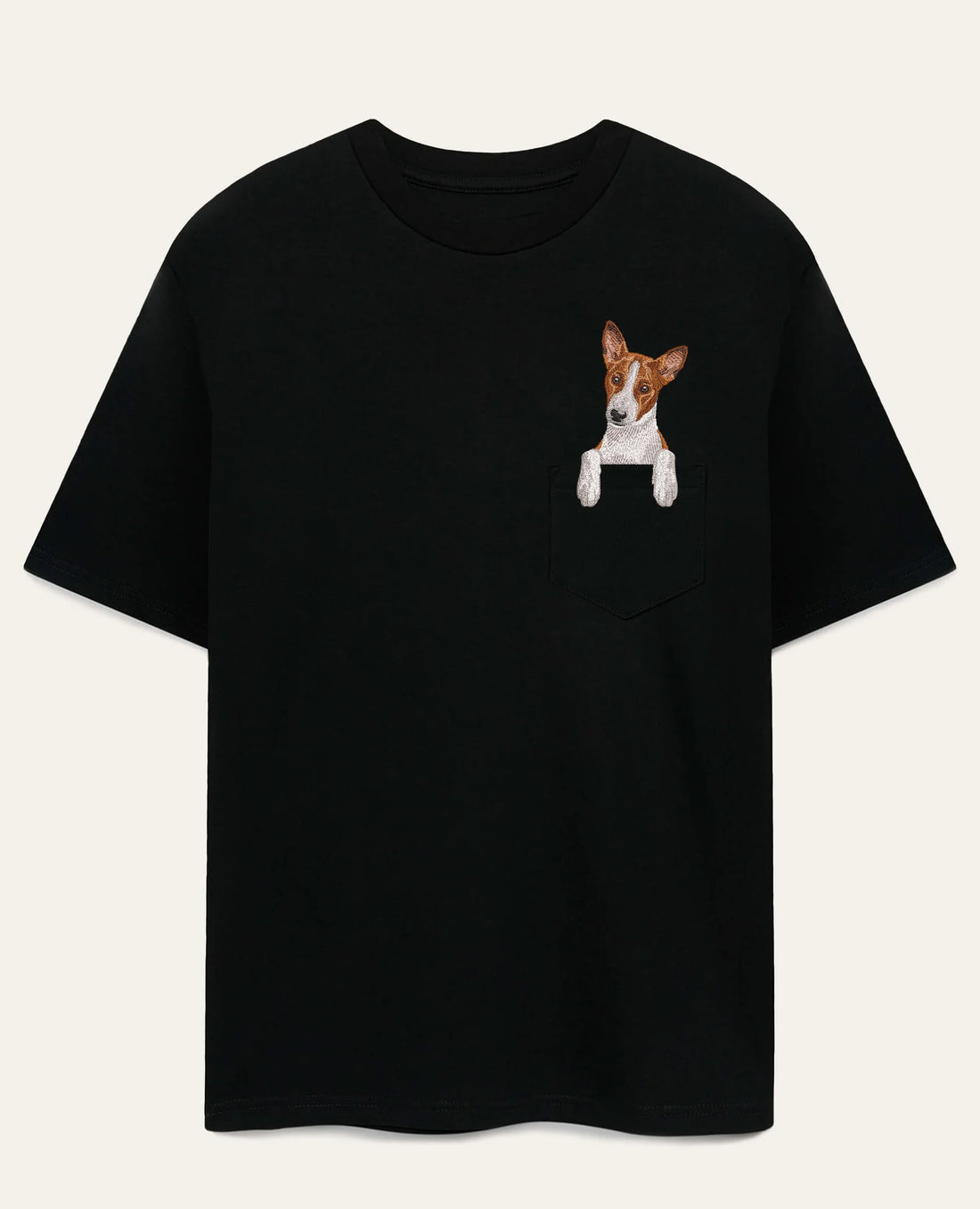 Koszulka z haftem Basenji (brązowy)