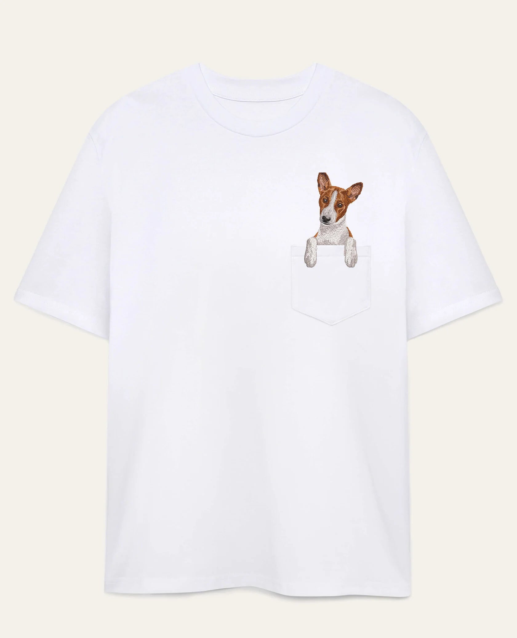 Koszulka z haftem Basenji (brązowy)