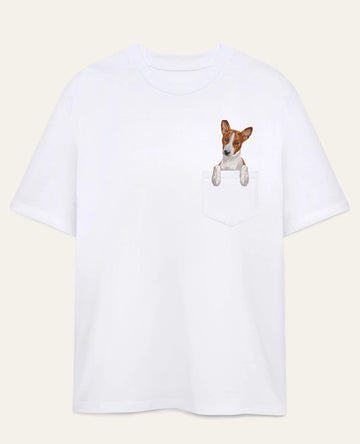 Koszulka z haftem Basenji (brązowy)