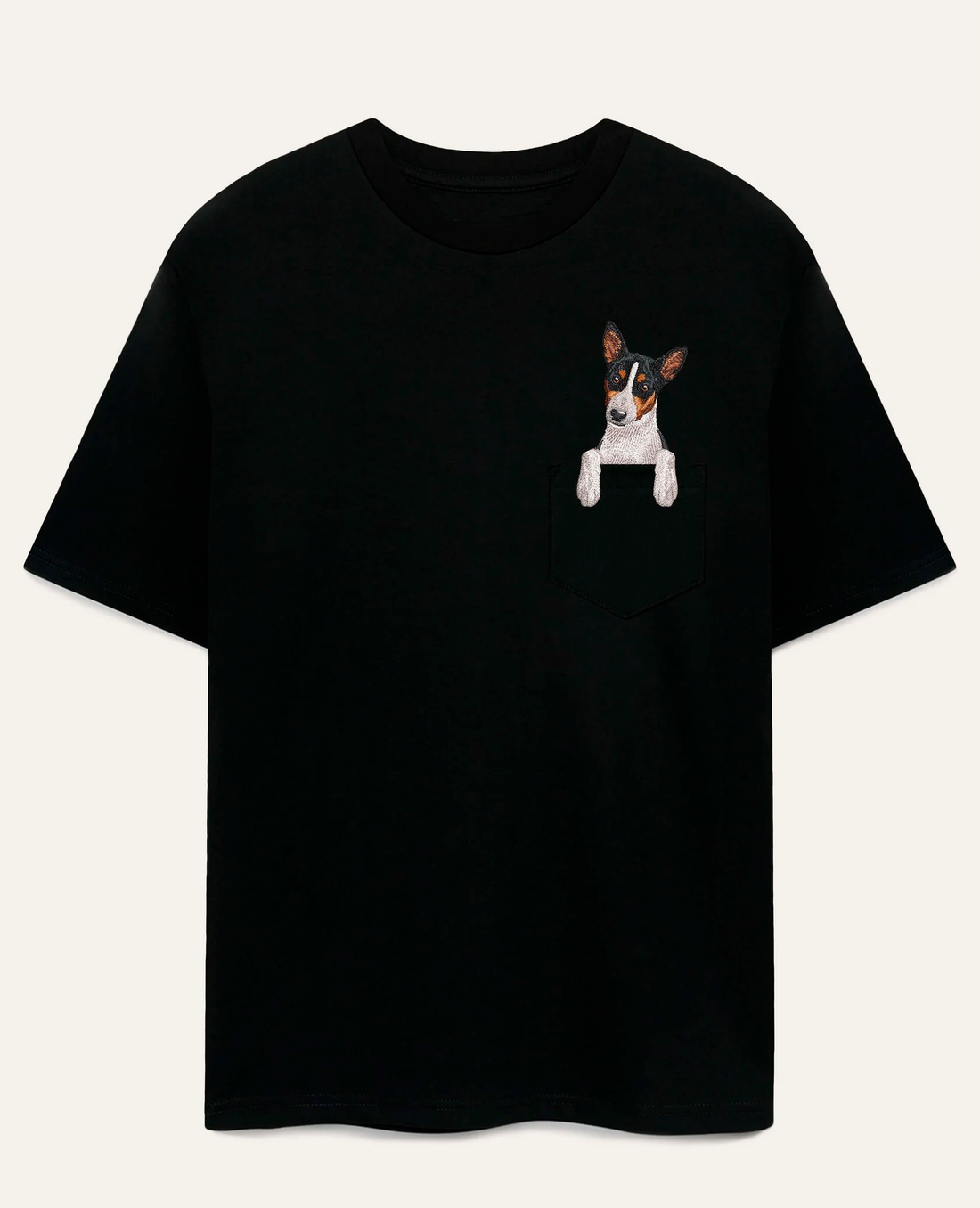 Koszulka z haftem Basenji (tricolor)