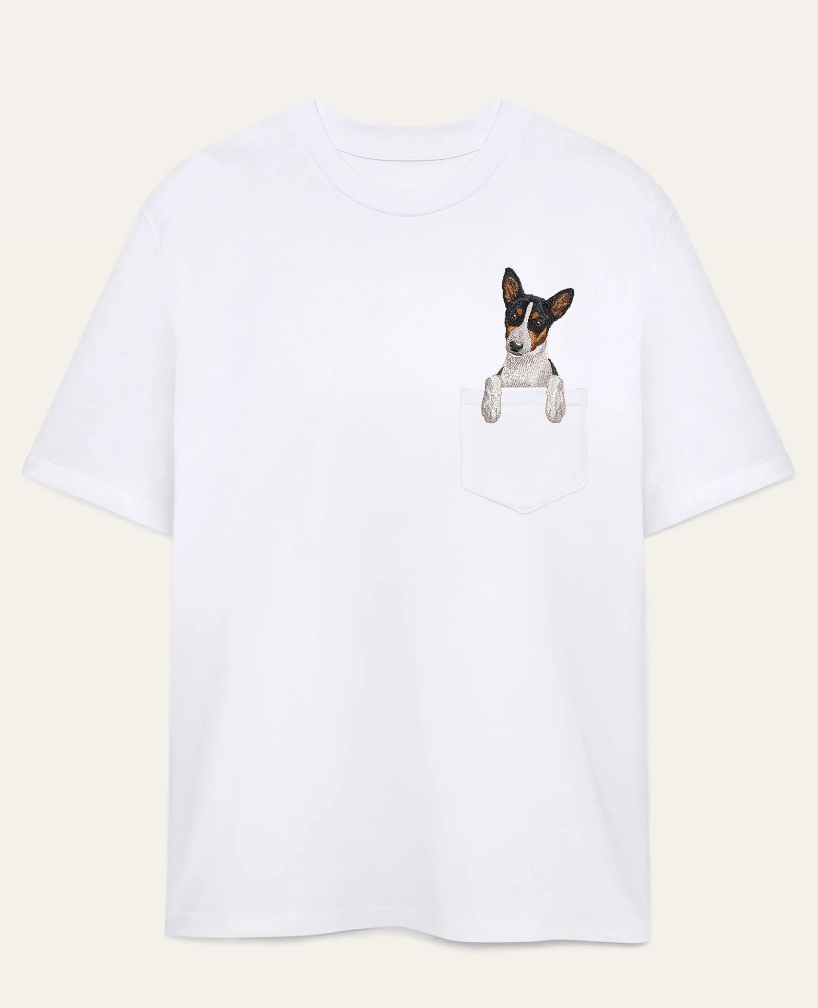 Koszulka z haftem Basenji (tricolor)