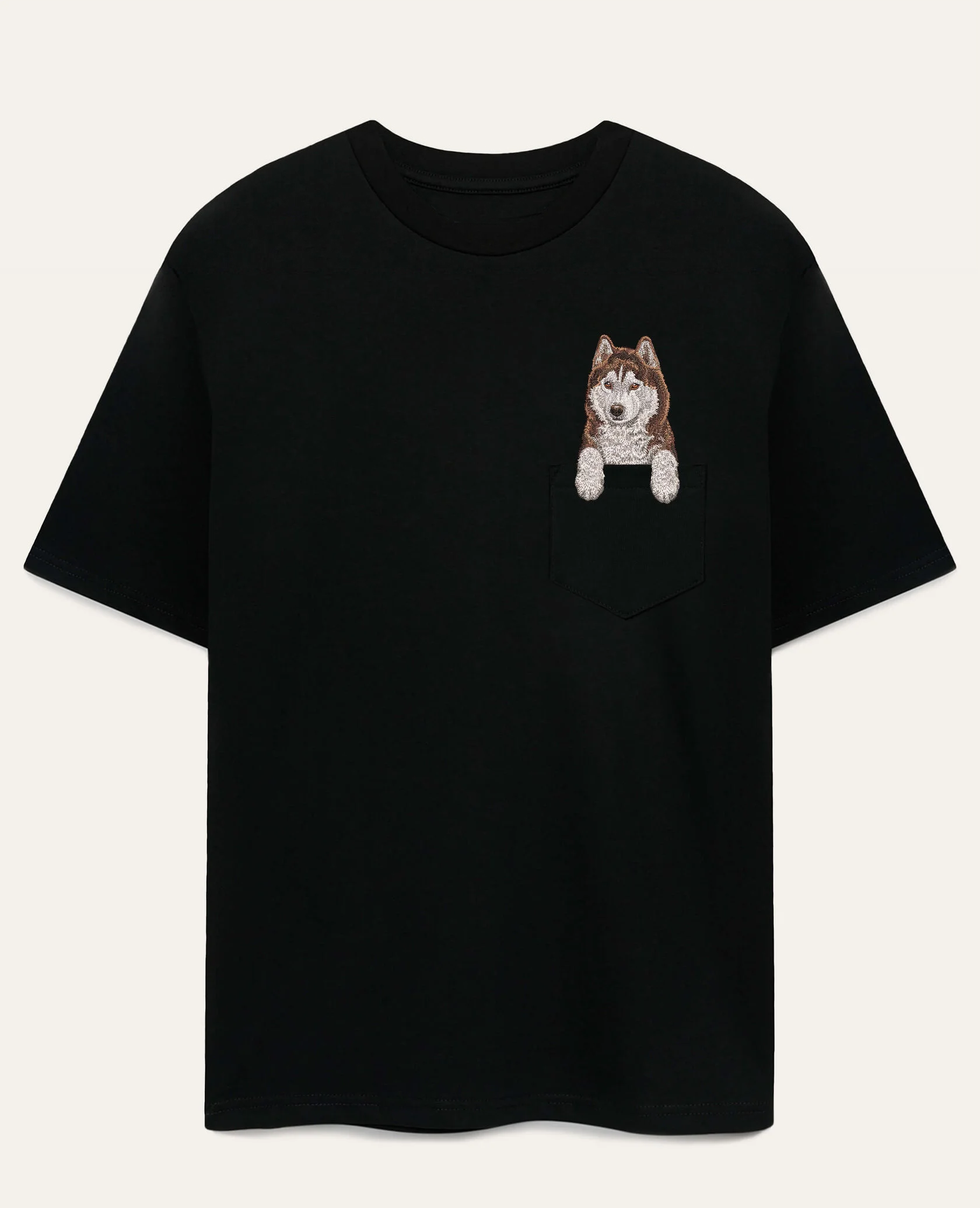 Koszulka z haftem Husky syberyjski (brązowy)