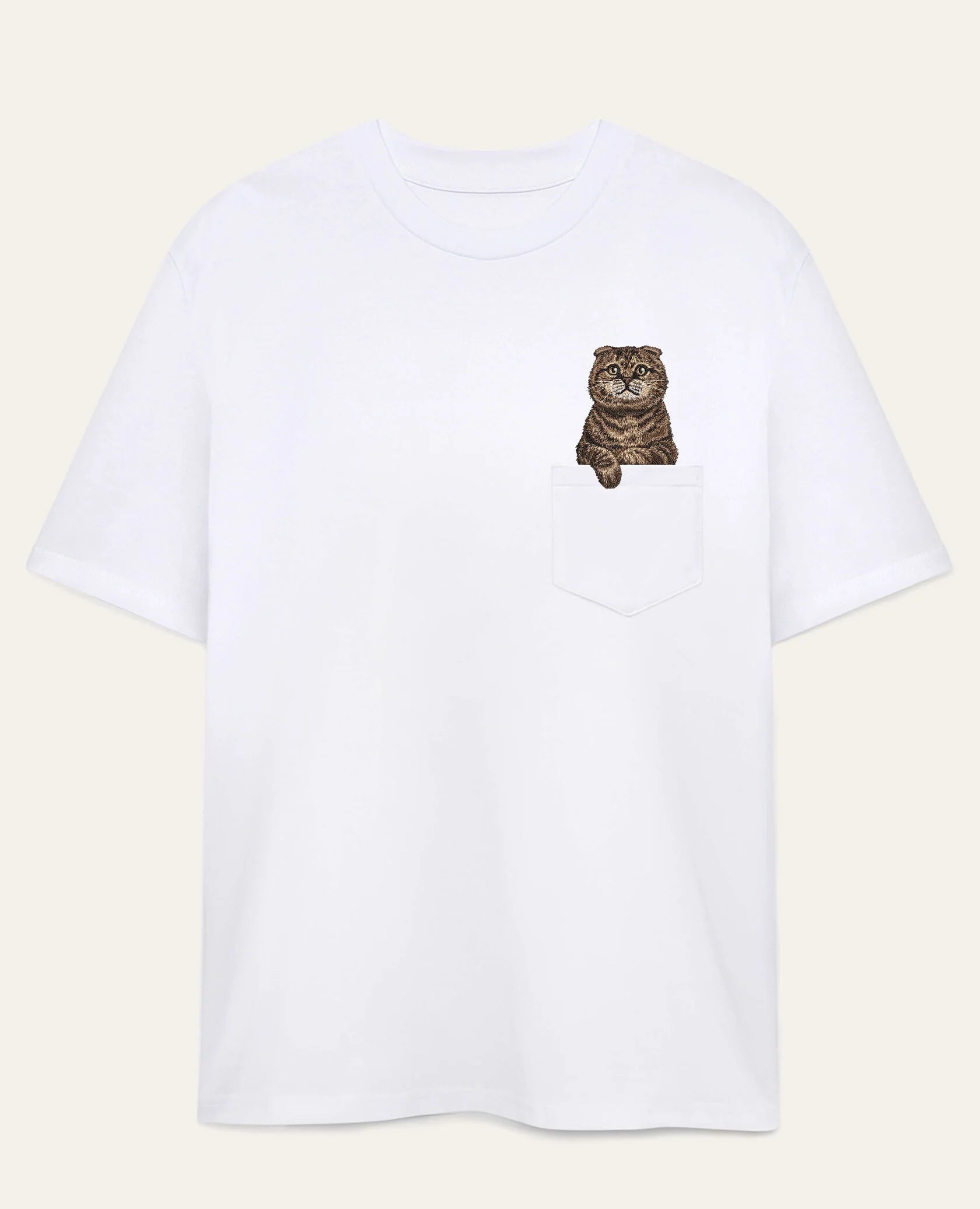 Koszulka z haftem Kot szkocki fold (tabby) (brązowy)