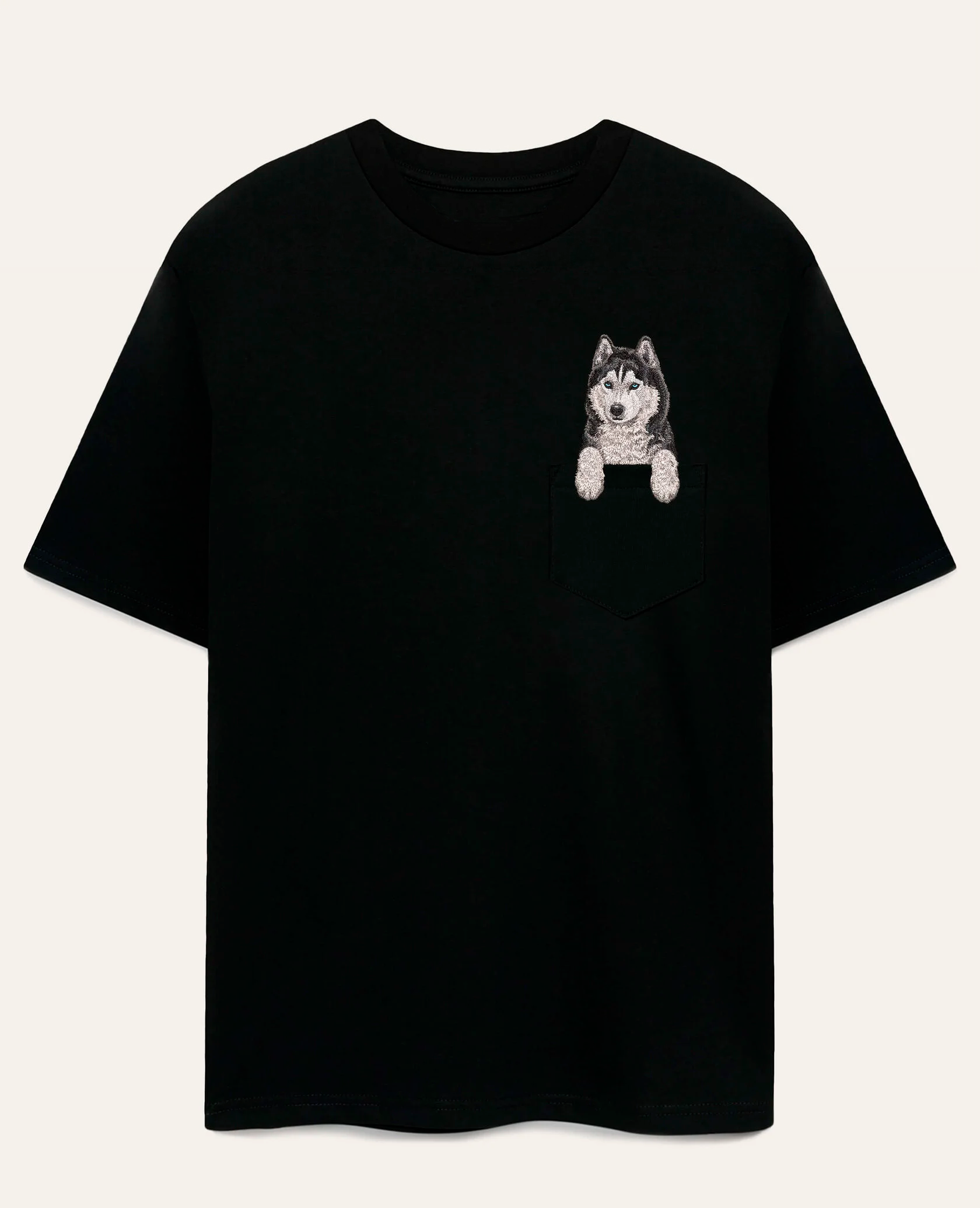 Koszulka z haftem Husky syberyjski (czarny)