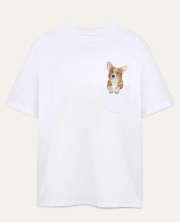Koszulka z haftem Corgi (rudo-biały)