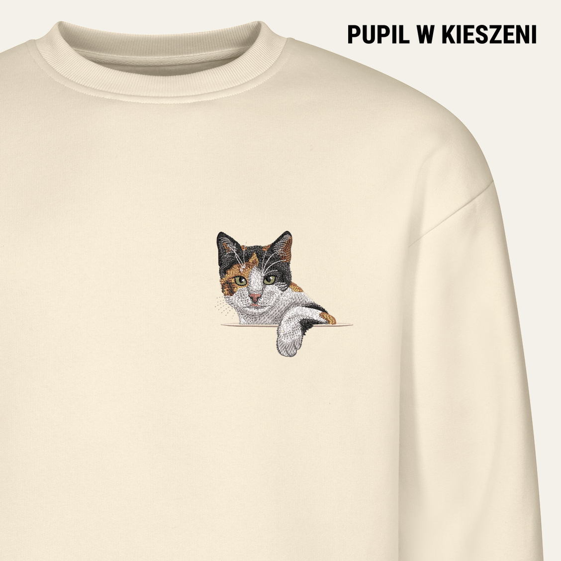 Kot trójkolorowy – bluza z haftem, piaskowa