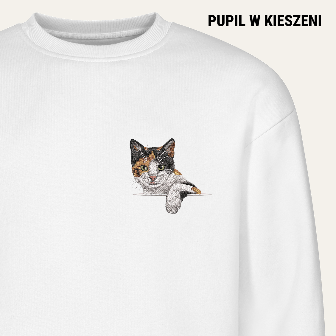 Kot trójkolorowy – bluza z haftem, biała