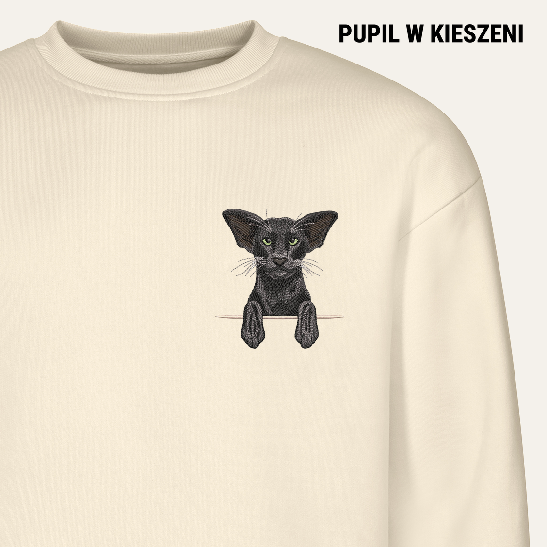 Kot orientalny (czarny) – bluza z haftem, piaskowa