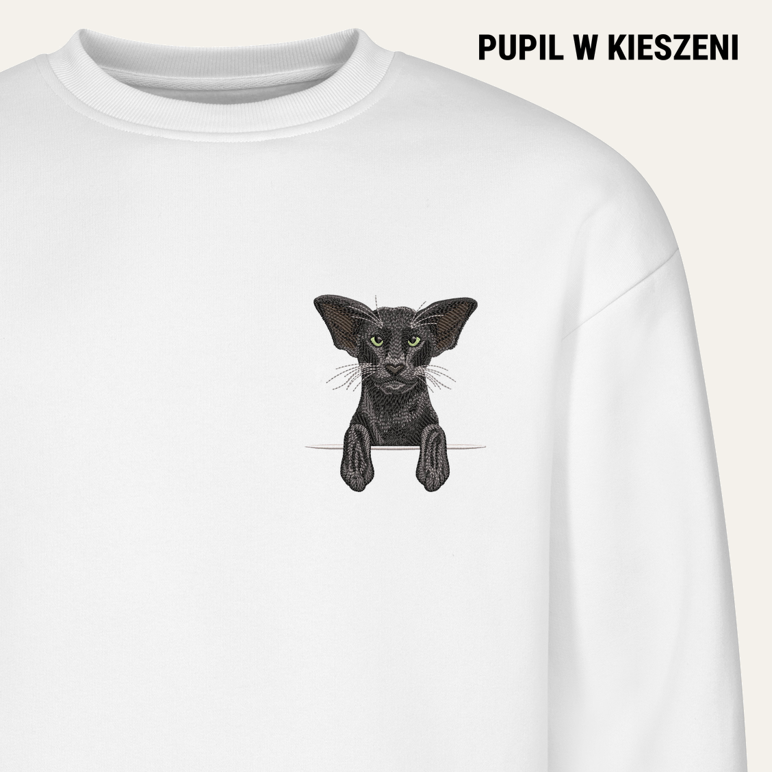 Kot orientalny (czarny) – bluza z haftem, biała