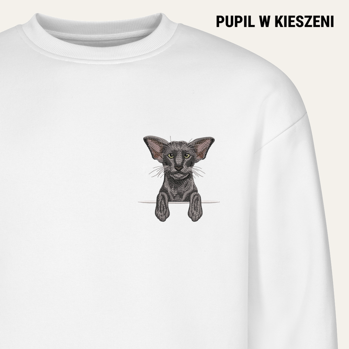 Kot orientalny (szary) – bluza z haftem, biała