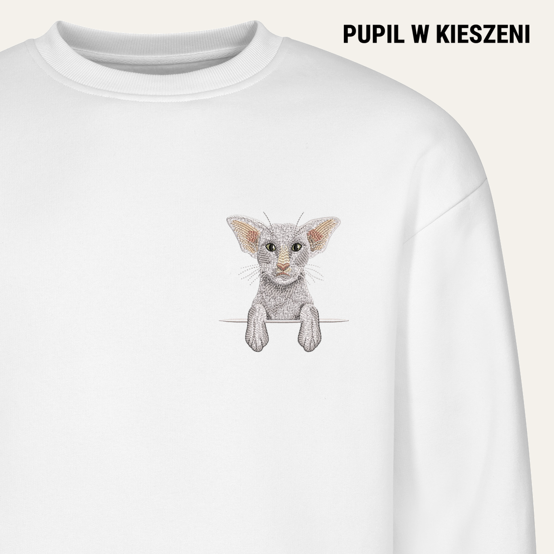 Kot orientalny (biały) – bluza z haftem, biała