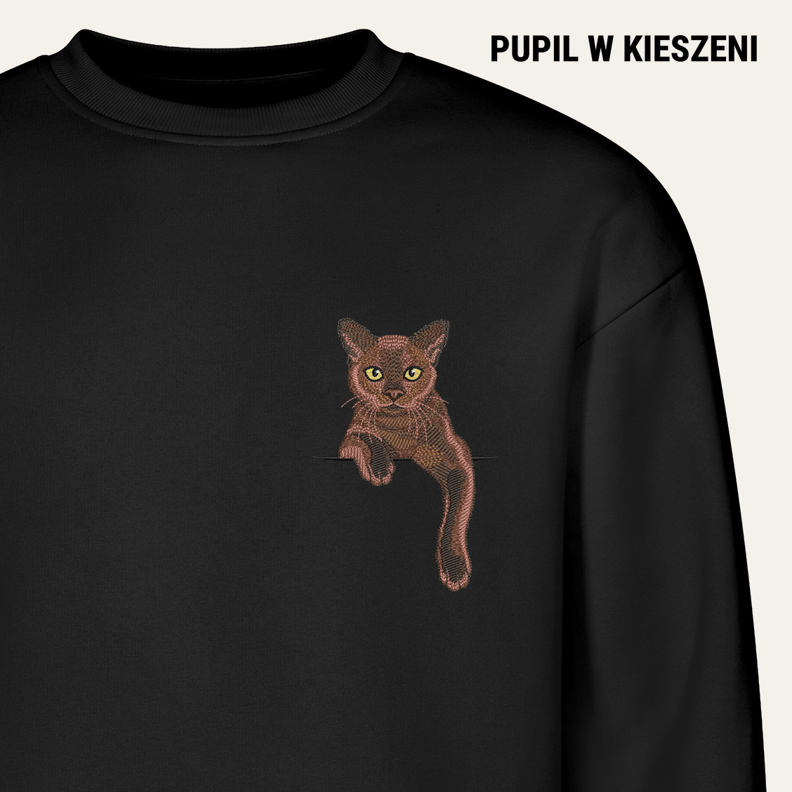Kot burmański (brązowy) – bluza z haftem, czarna