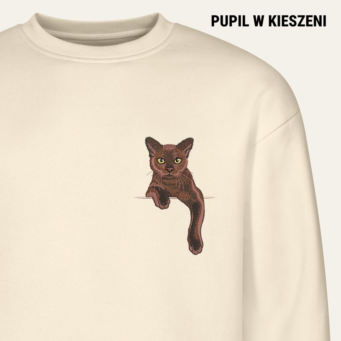 Kot burmański (brązowy) – bluza z haftem, piaskowa