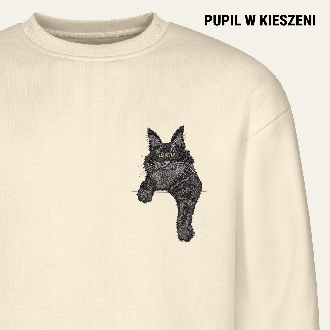 Maine coon (czarny) – bluza z haftem, piaskowa