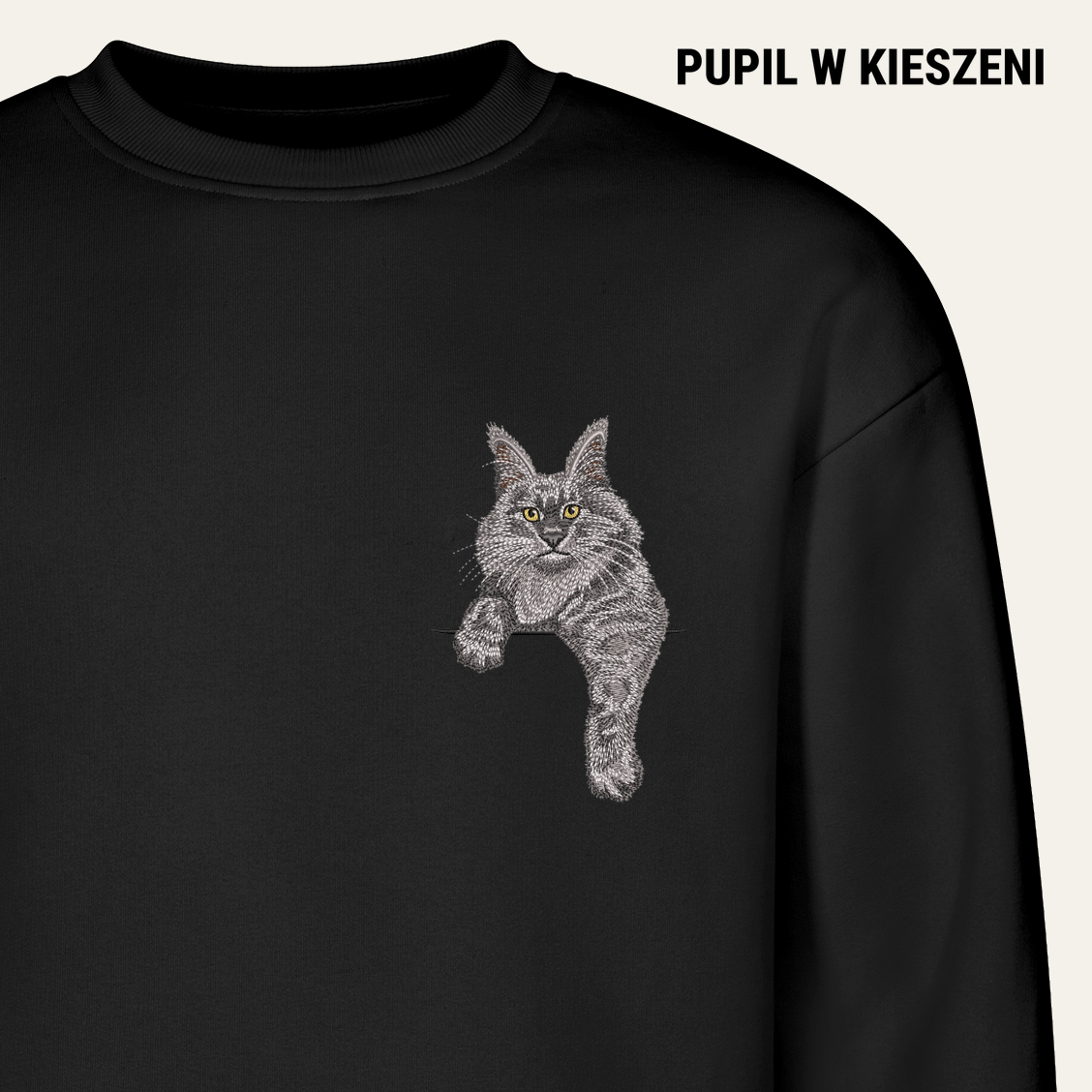 Maine coon (szary) – bluza z haftem, czarna