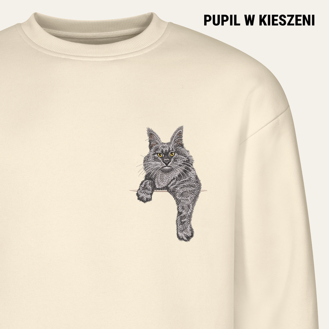 Maine coon (szary) – bluza z haftem, piaskowa