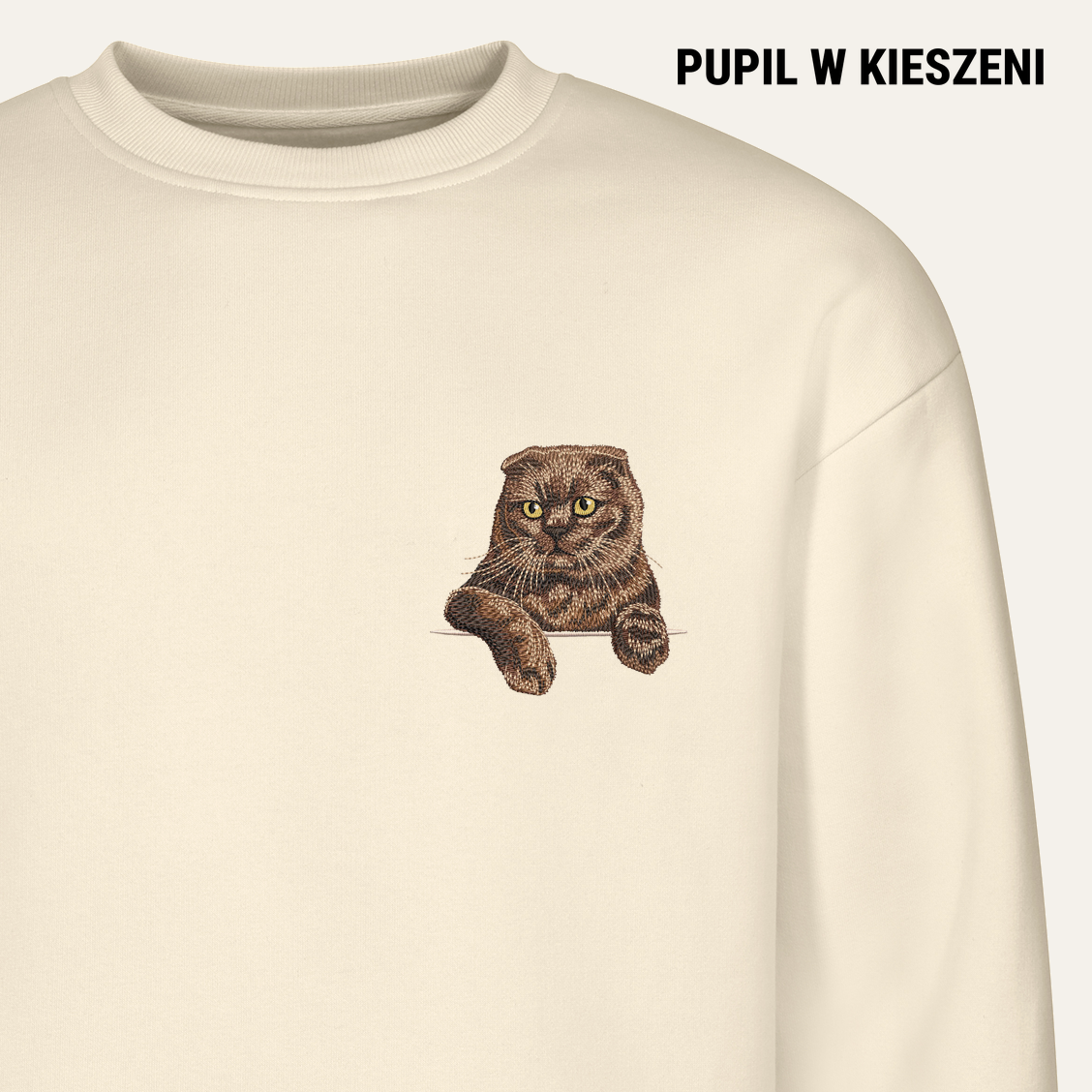 Kot szkocki fold (brązowy) – bluza z haftem, piaskowa