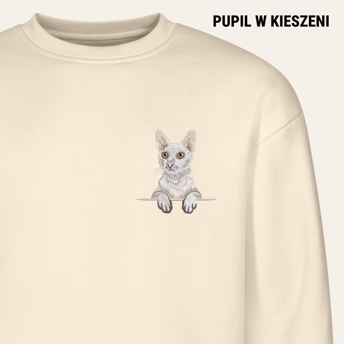 Cornish rex – bluza z haftem, piaskowa