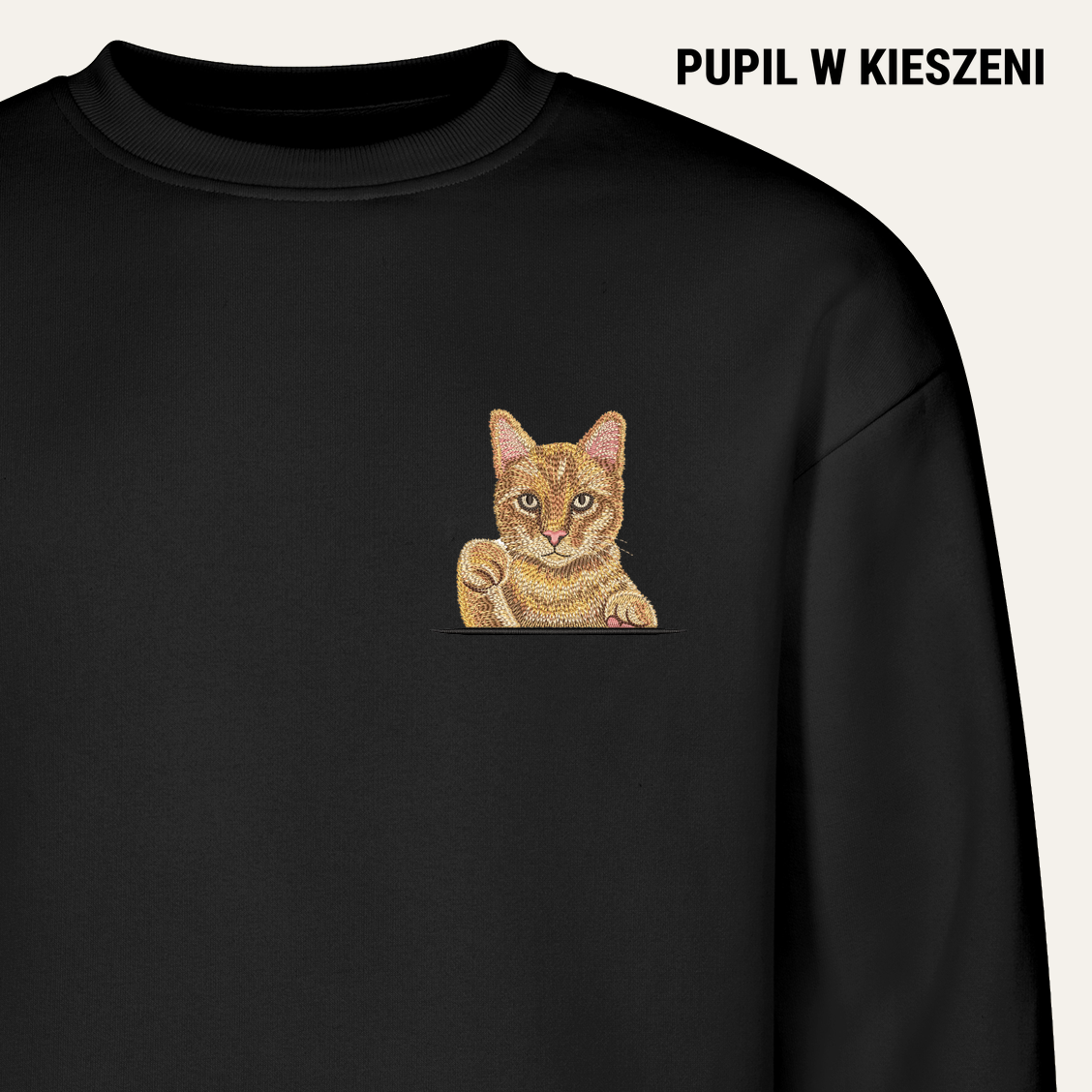 Rudy kotek – bluza z haftem, czarna