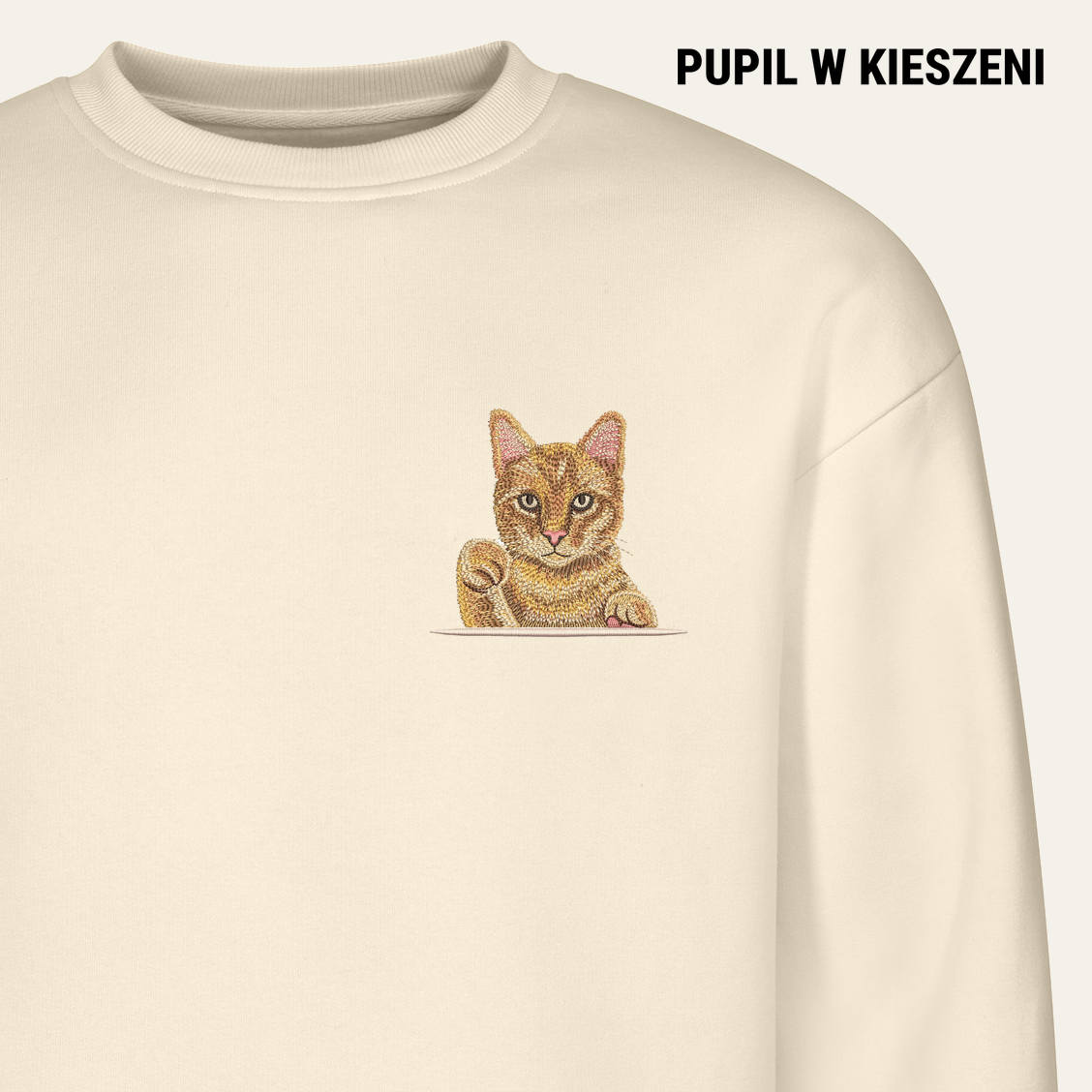 Rudy kotek – bluza z haftem, piaskowa