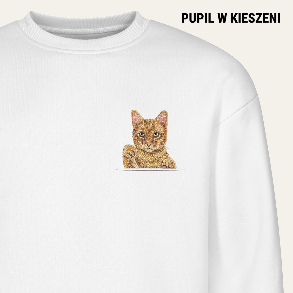 Rudy kotek – bluza z haftem, biała
