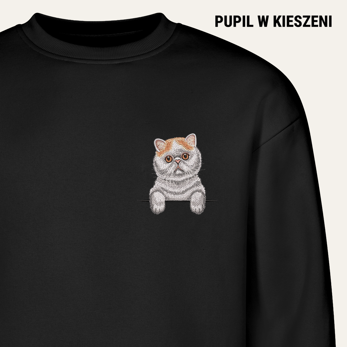 Kot egzotyczny – bluza z haftem, czarna
