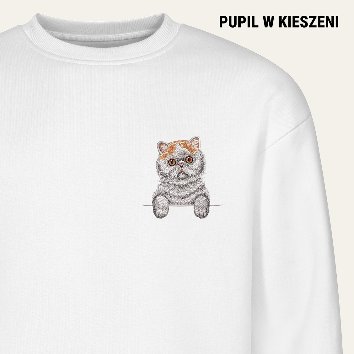 Kot egzotyczny – bluza z haftem, biała