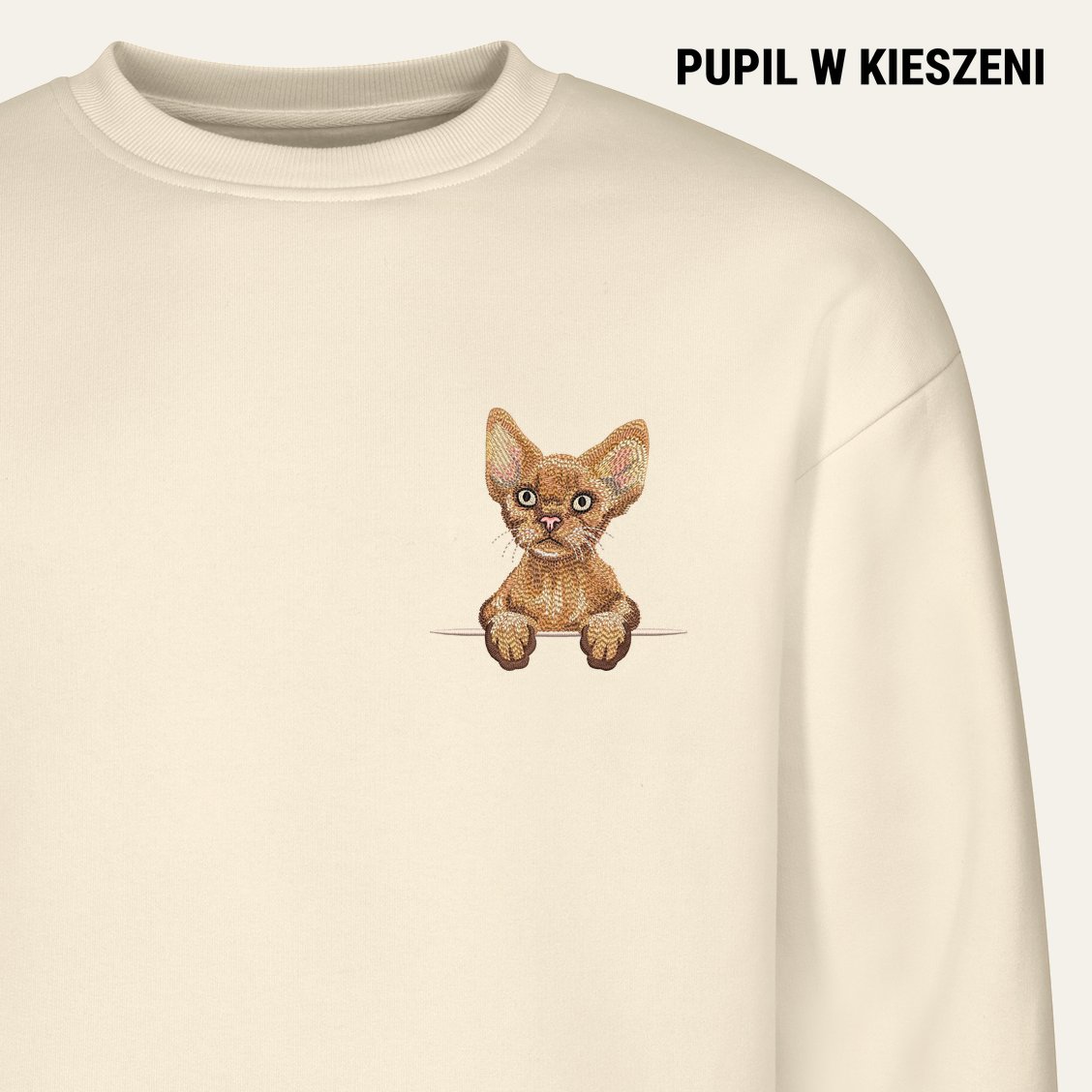 Devon rex (rudy) – bluza z haftem, piaskowa