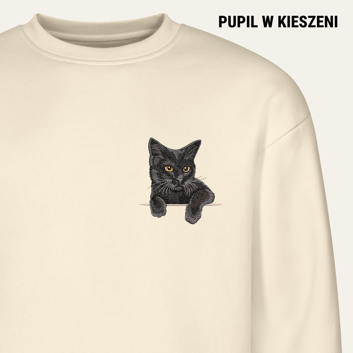Czarny kotek – bluza z haftem, piaskowa