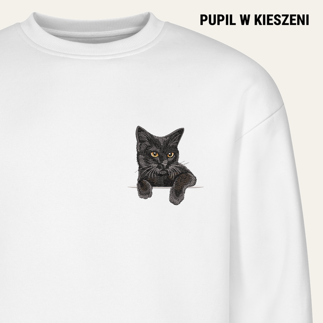Czarny kotek – bluza z haftem, biała