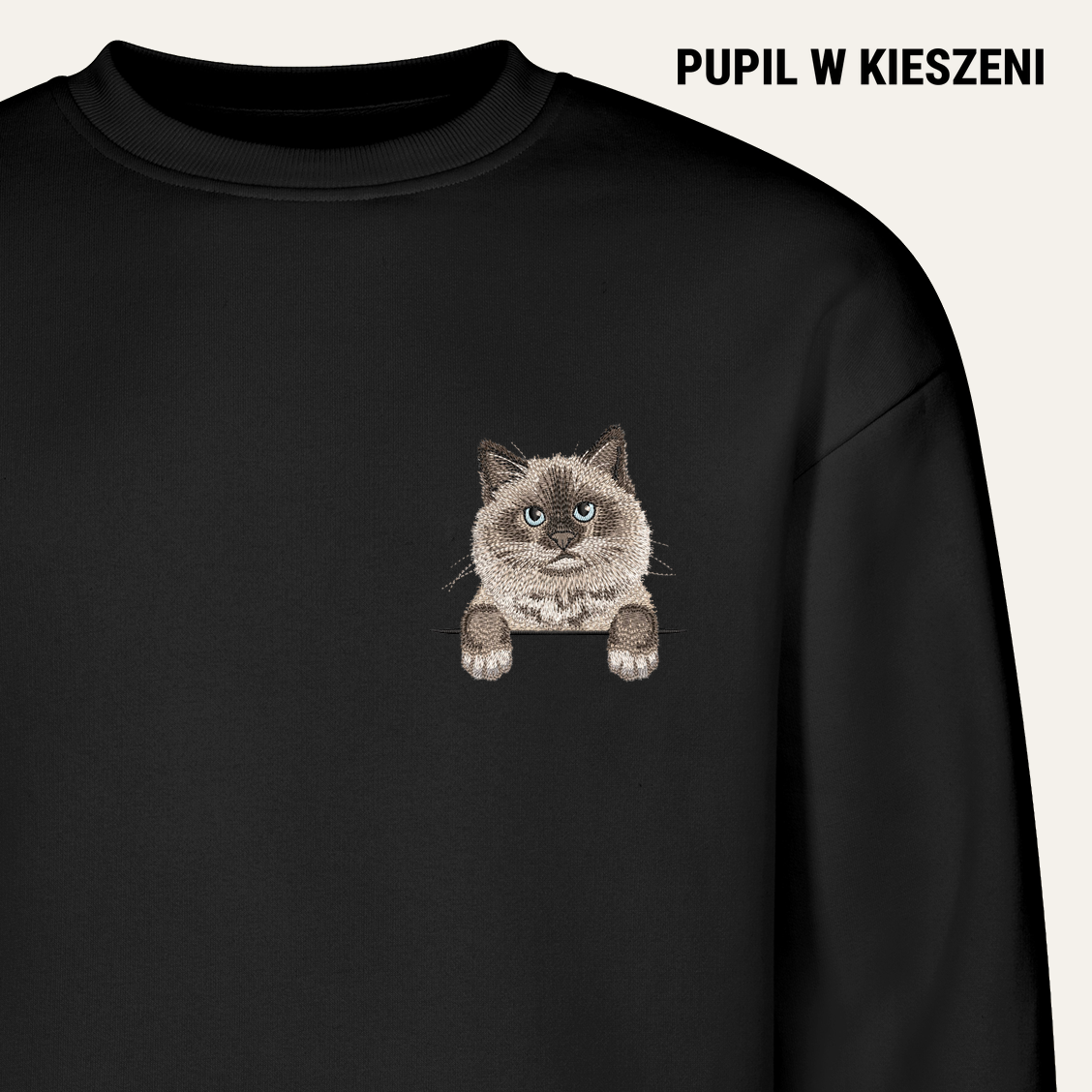 Kot birmański – bluza z haftem, czarna