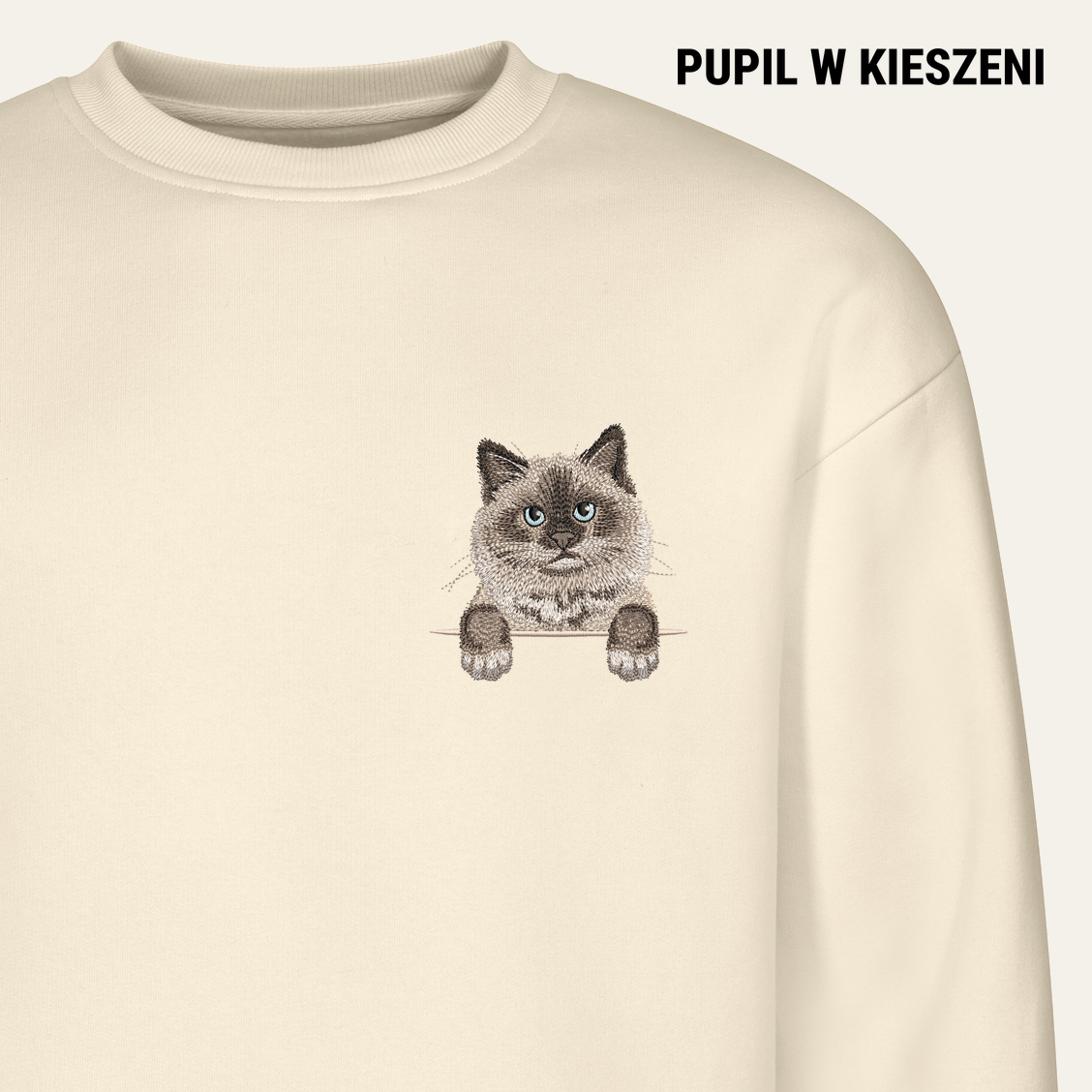 Kot birmański – bluza z haftem, piaskowa