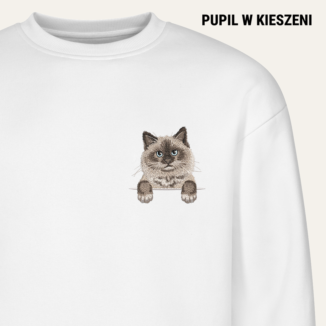 Kot birmański – bluza z haftem, biała