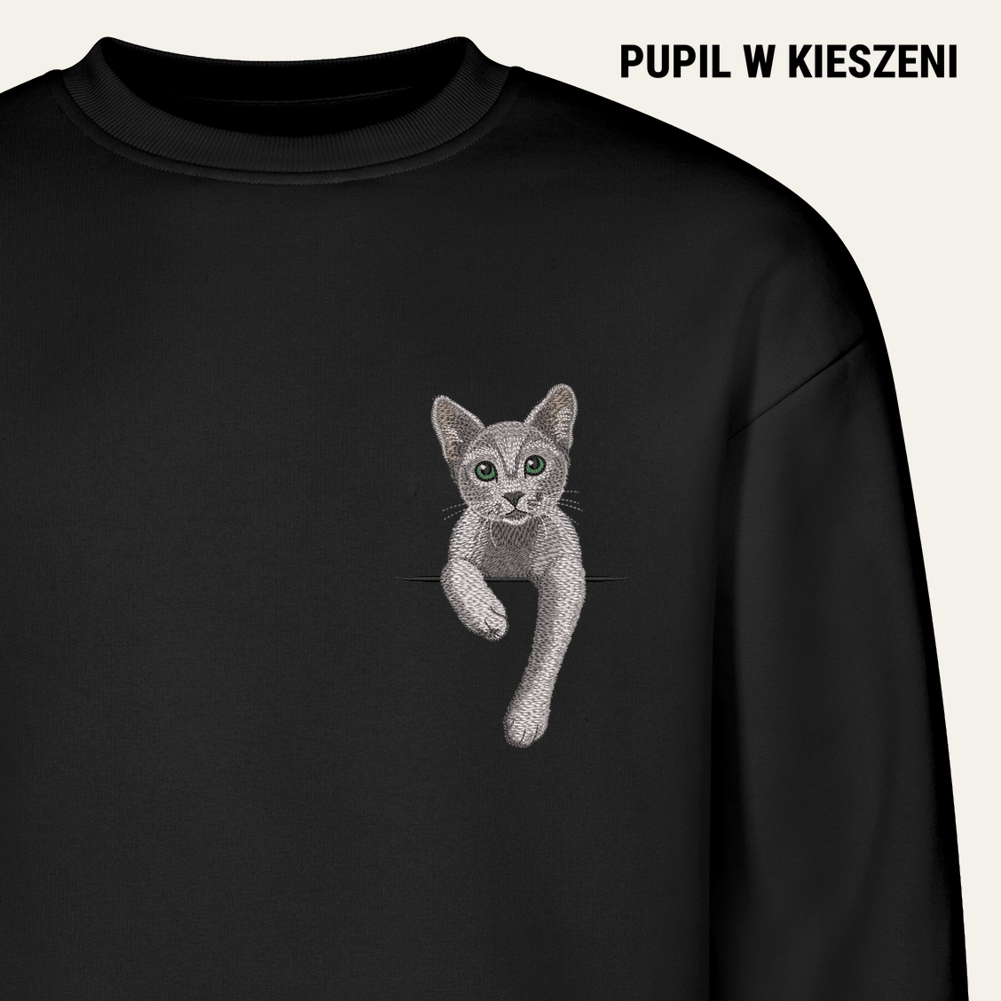 Kot rosyjski niebieski – bluza z haftem, czarna