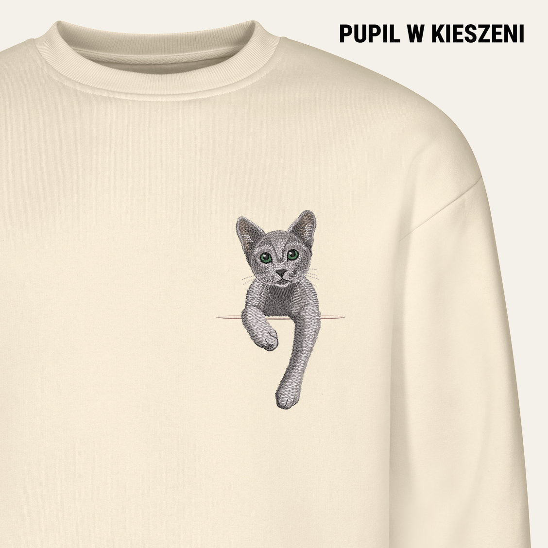 Kot rosyjski niebieski – bluza z haftem, piaskowa
