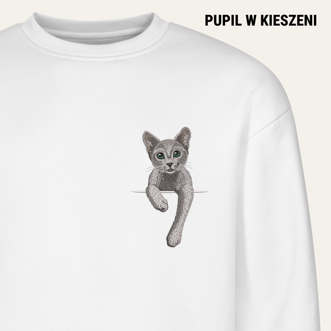 Kot rosyjski niebieski – bluza z haftem, biała
