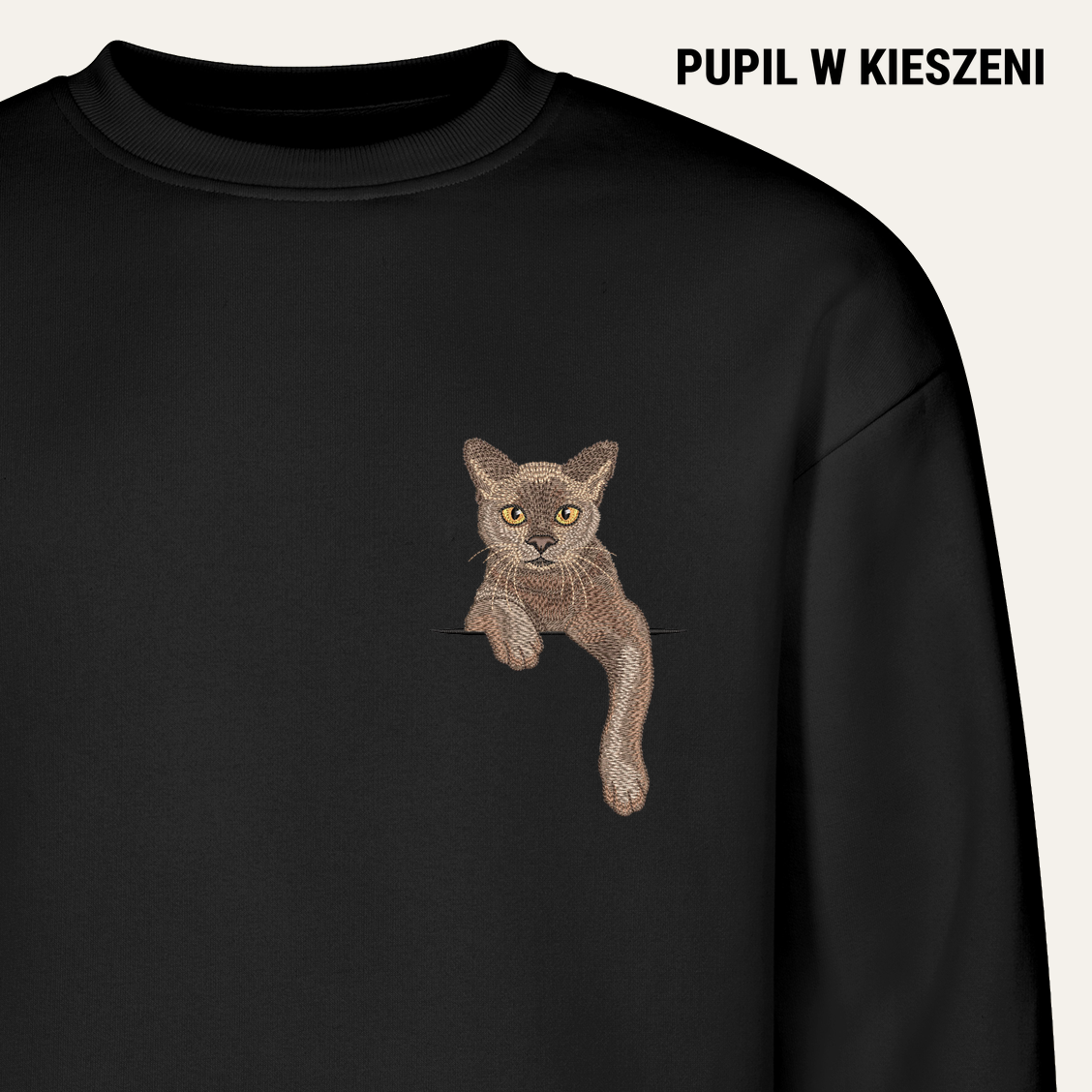 Kot burmański (liliowy) – bluza z haftem, czarna
