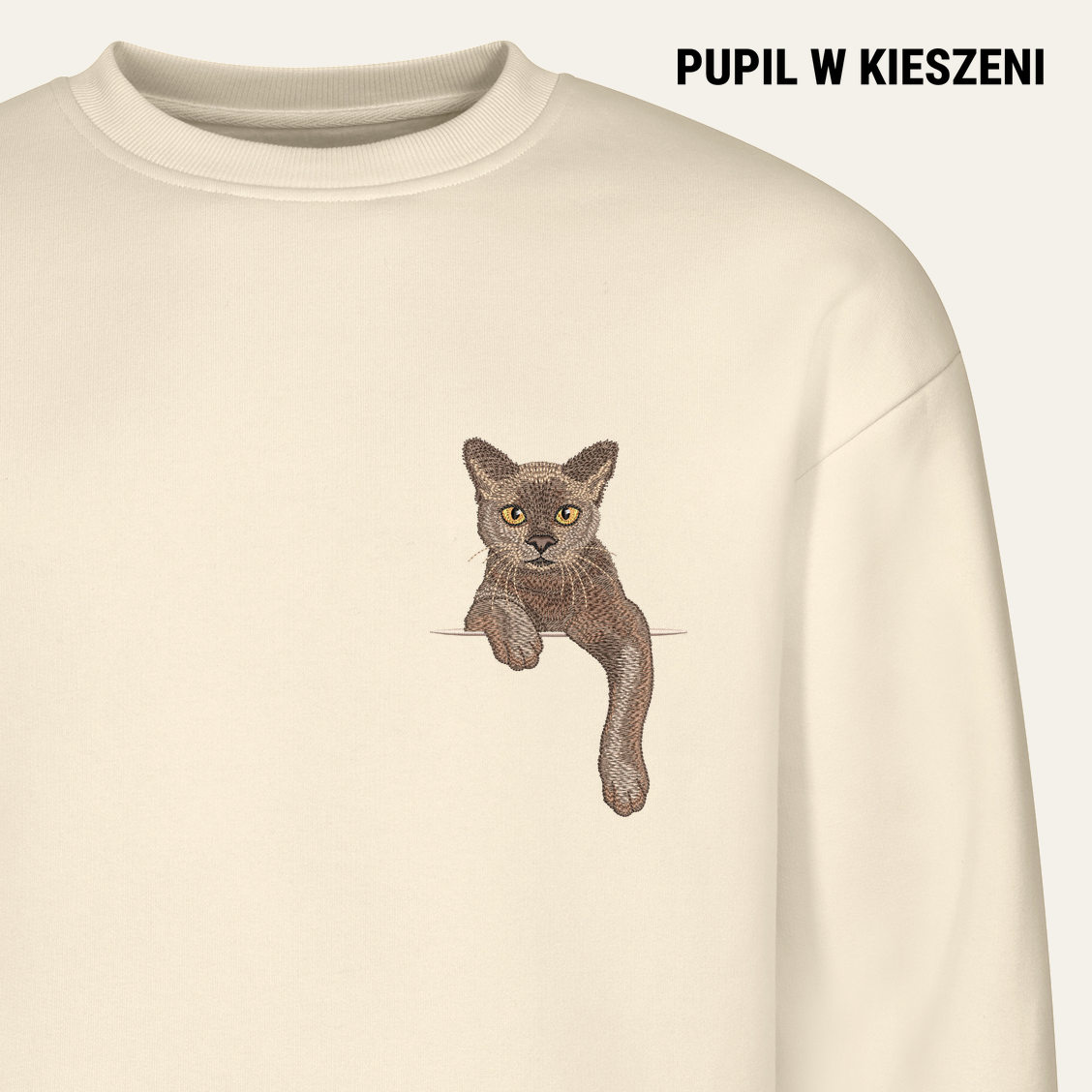 Kot burmański (liliowy) – bluza z haftem, piaskowa