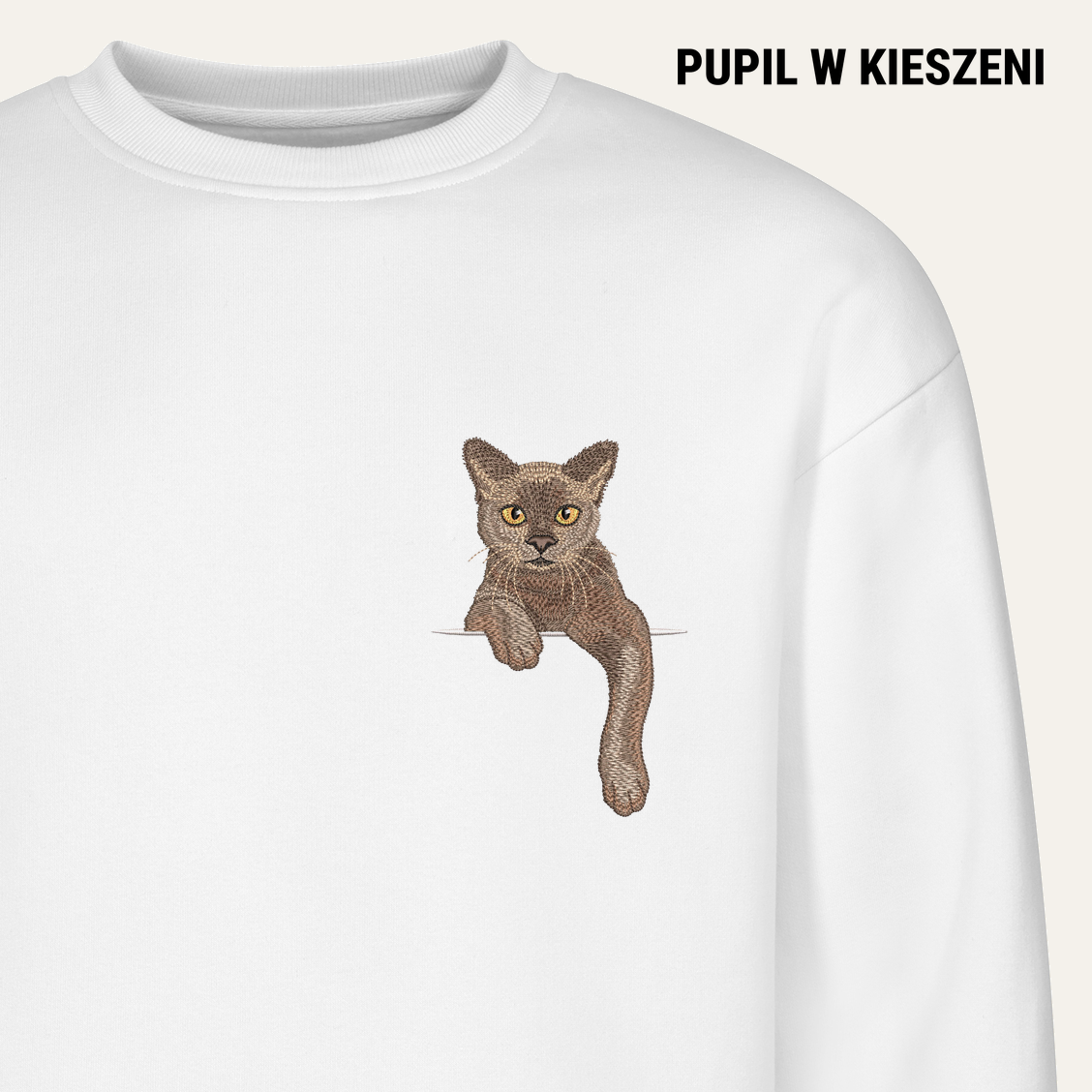 Kot burmański (liliowy) – bluza z haftem, biała