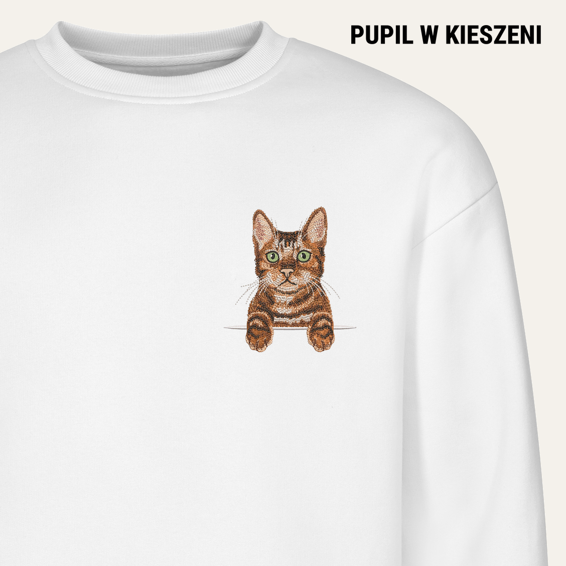 Kot bengalski – bluza z haftem, biała
