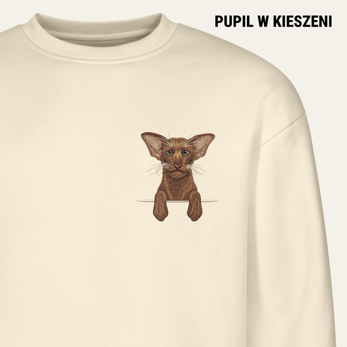 Kot orientalny (brązowy) – bluza z haftem, piaskowa