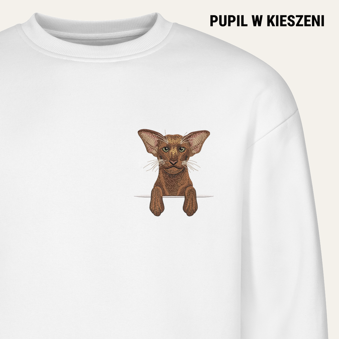 Kot orientalny (brązowy) – bluza z haftem, biała