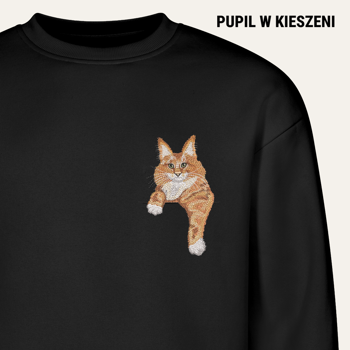 Maine coon (rudy) – bluza z haftem, czarna
