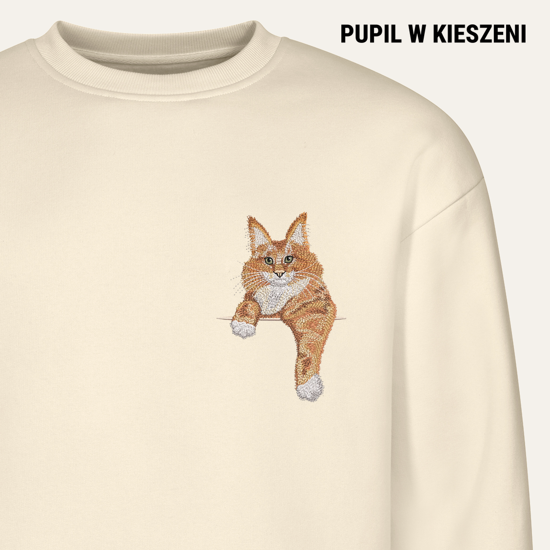 Maine coon (rudy) – bluza z haftem, piaskowa