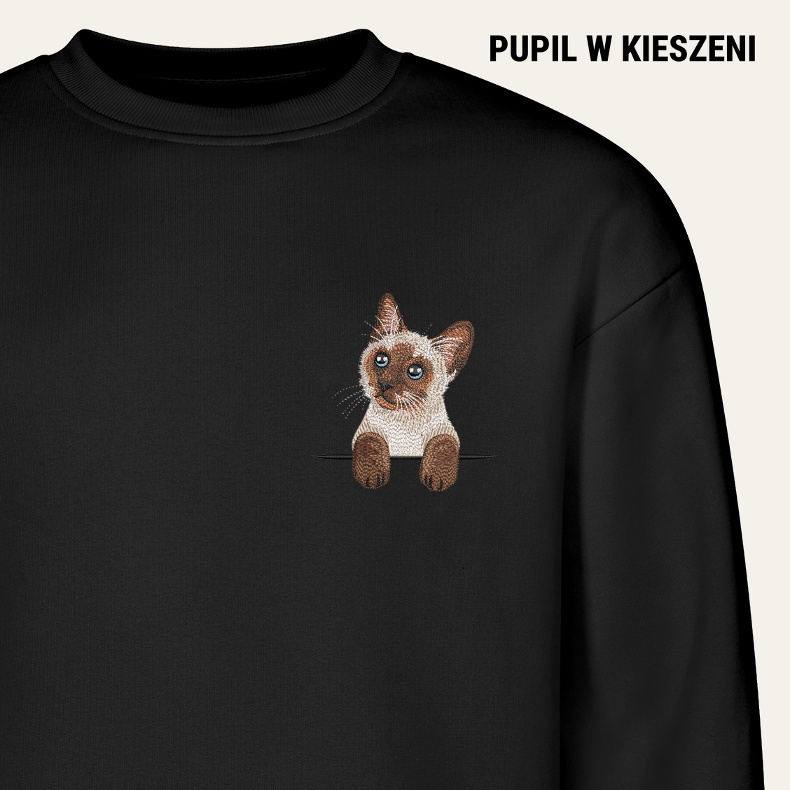 Kot syjamski – bluza z haftem, czarna