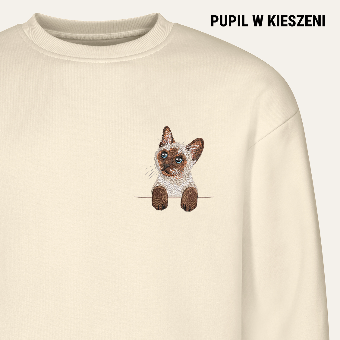 Kot syjamski – bluza z haftem, piaskowa