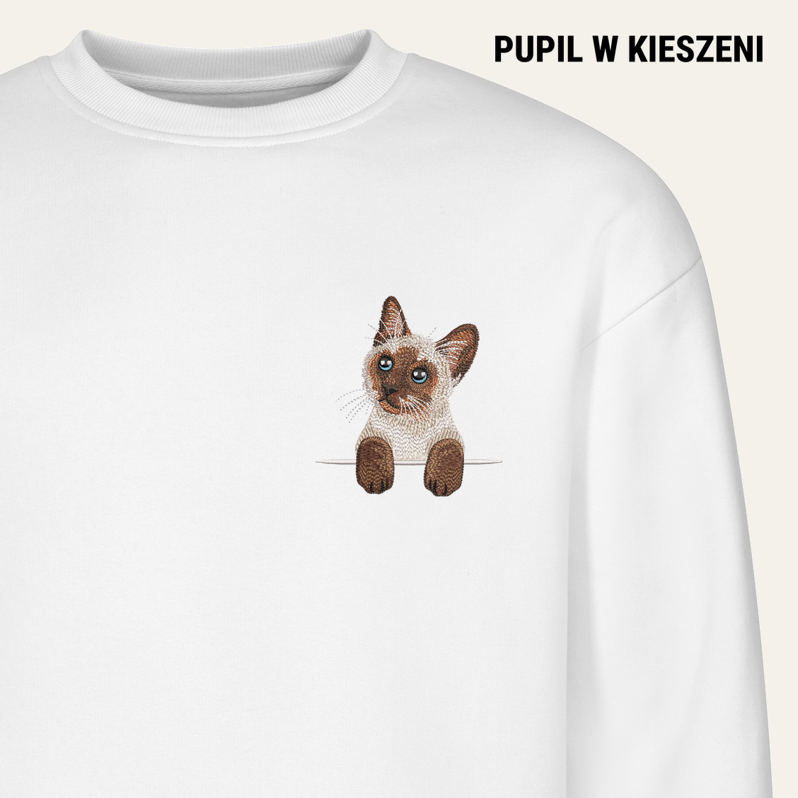 Kot syjamski – bluza z haftem, biała