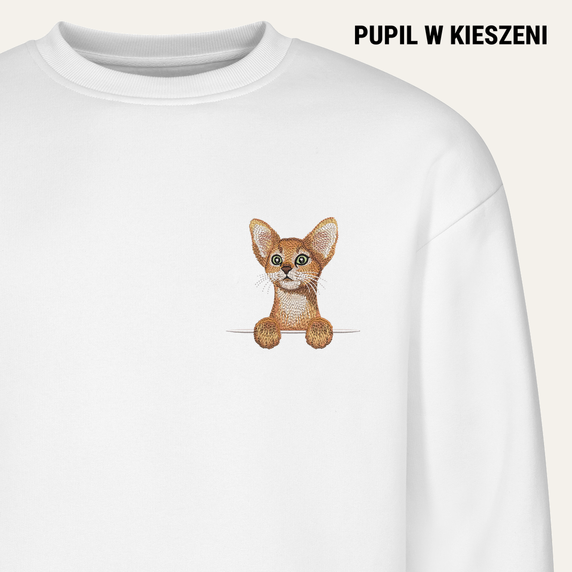 Kot abisyński – bluza z haftem, biała