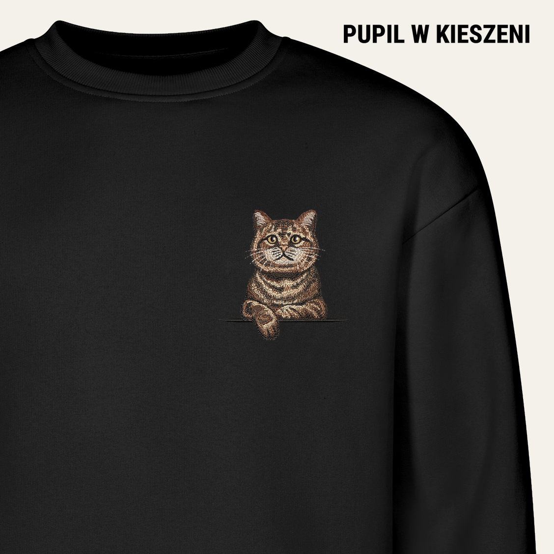 Kot szkocki (tabby) (brązowy) – bluza z haftem, czarna