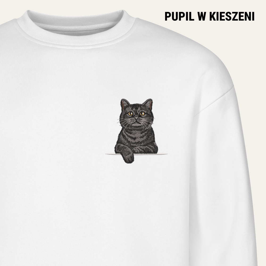 Kot szkocki (czarny) – bluza z haftem, biała